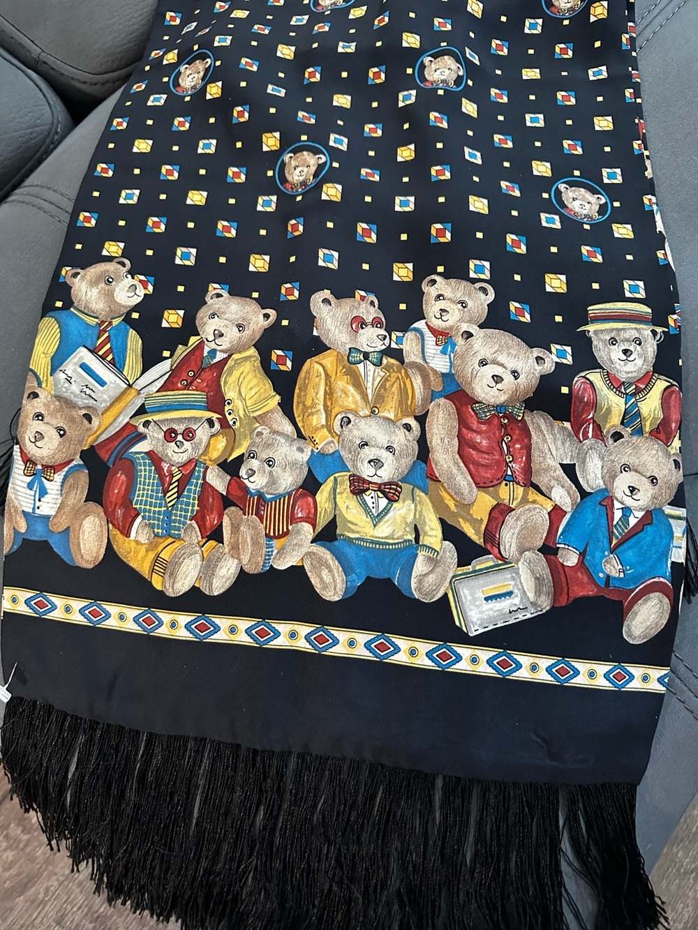 Elegance By H. Halpern ESQ Teddy Bear Print Fringe Scarf